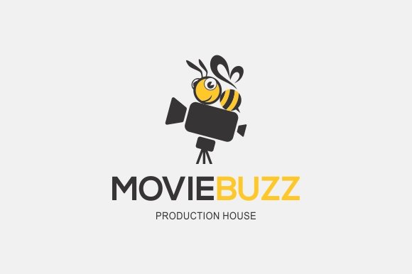 Moviebuzz yellow bee logo with black camera.