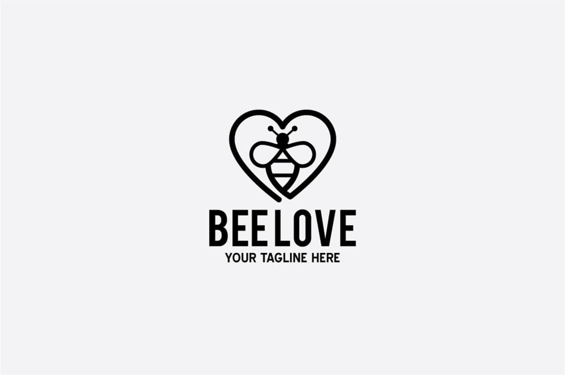 Beelove logo with outline of a bee and a heart on a white background.