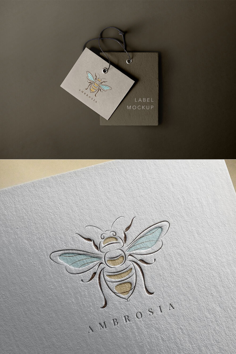 Label mockup Ambrosia with image bee.