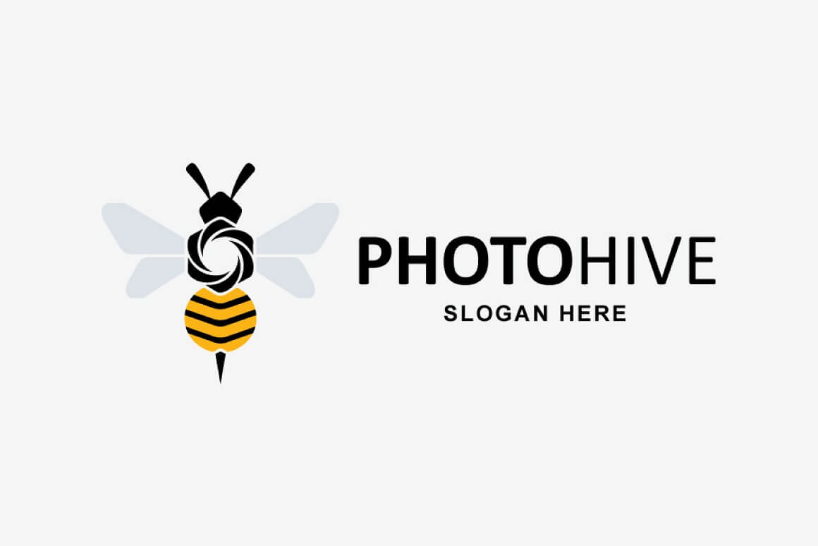Logo of a bee with a geometric body and an inscription Phothive.