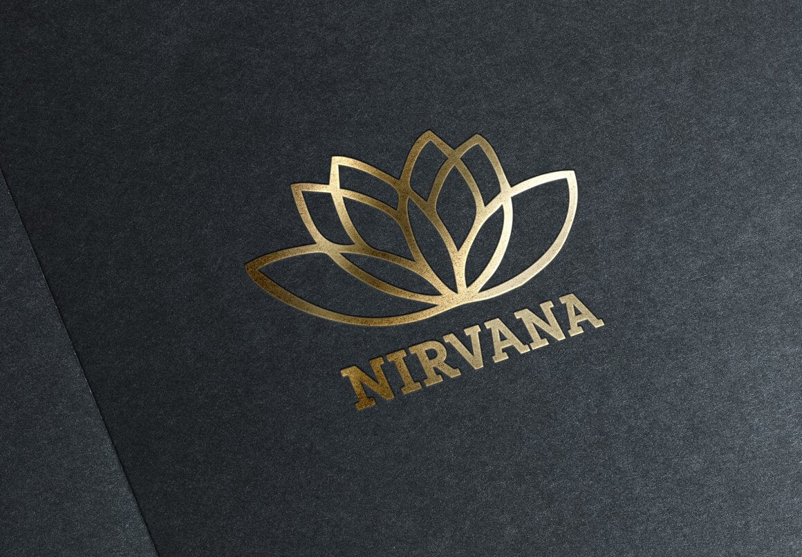 Logos with a golden shiny lotus on a gray matte background.