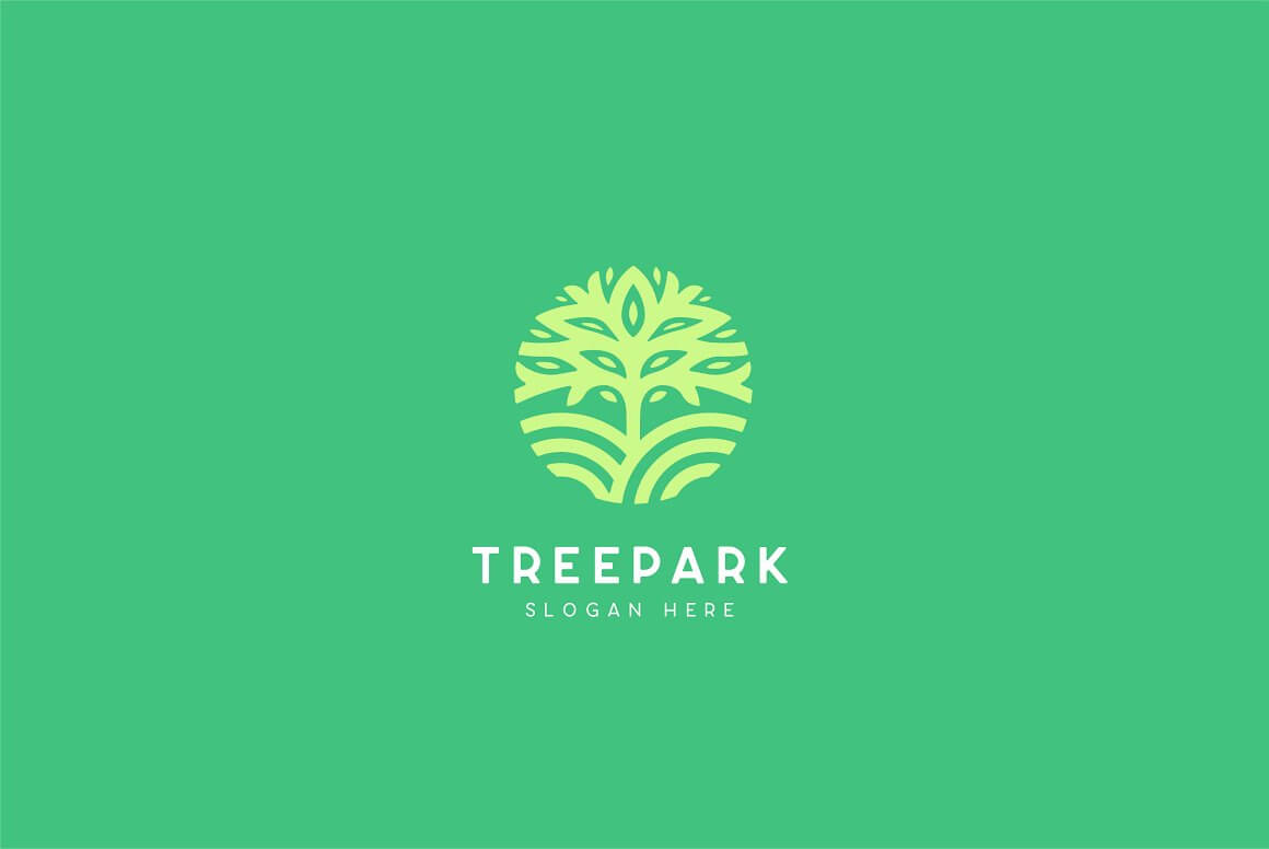 Light green treepark logo on the green background.