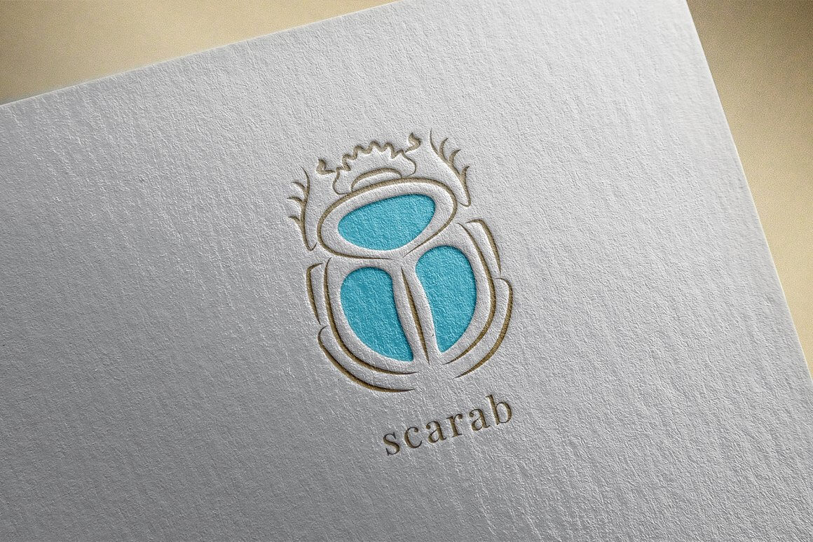Logo depicting a scarab with a blue body on a white background.
