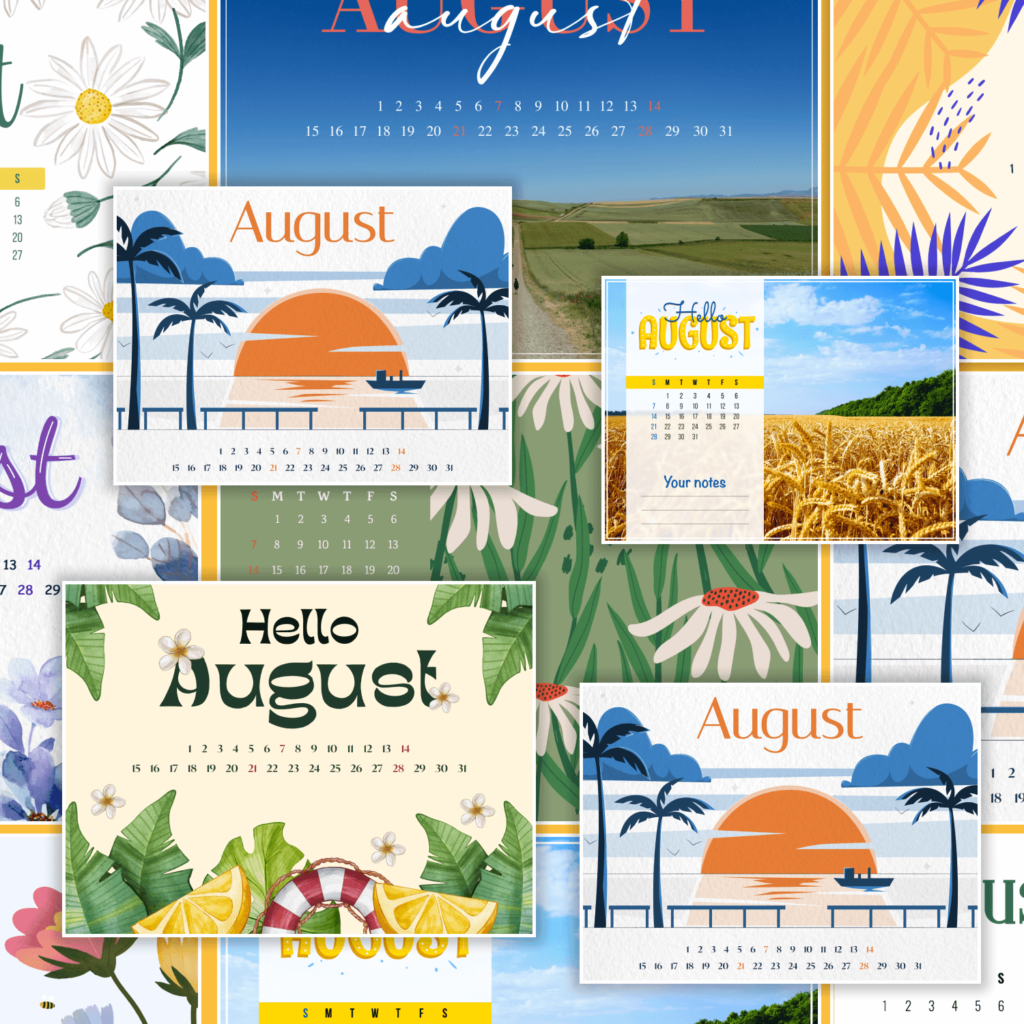 10 Free Editable August Calendars – MasterBundles