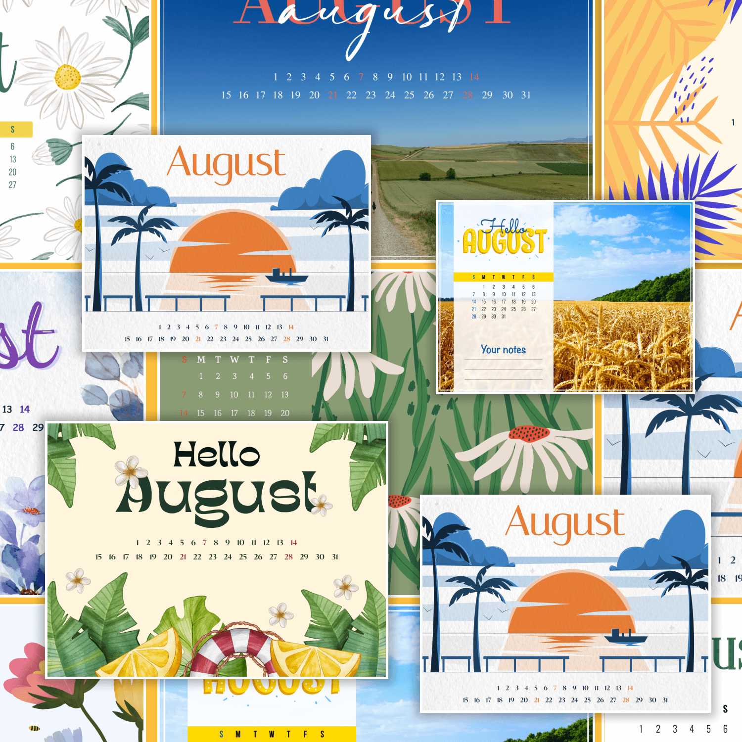 10 Free Editable August Calendars Facebook Image.
