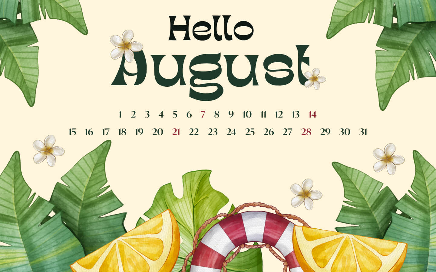 Free Printable August Calendar Facebook Image.