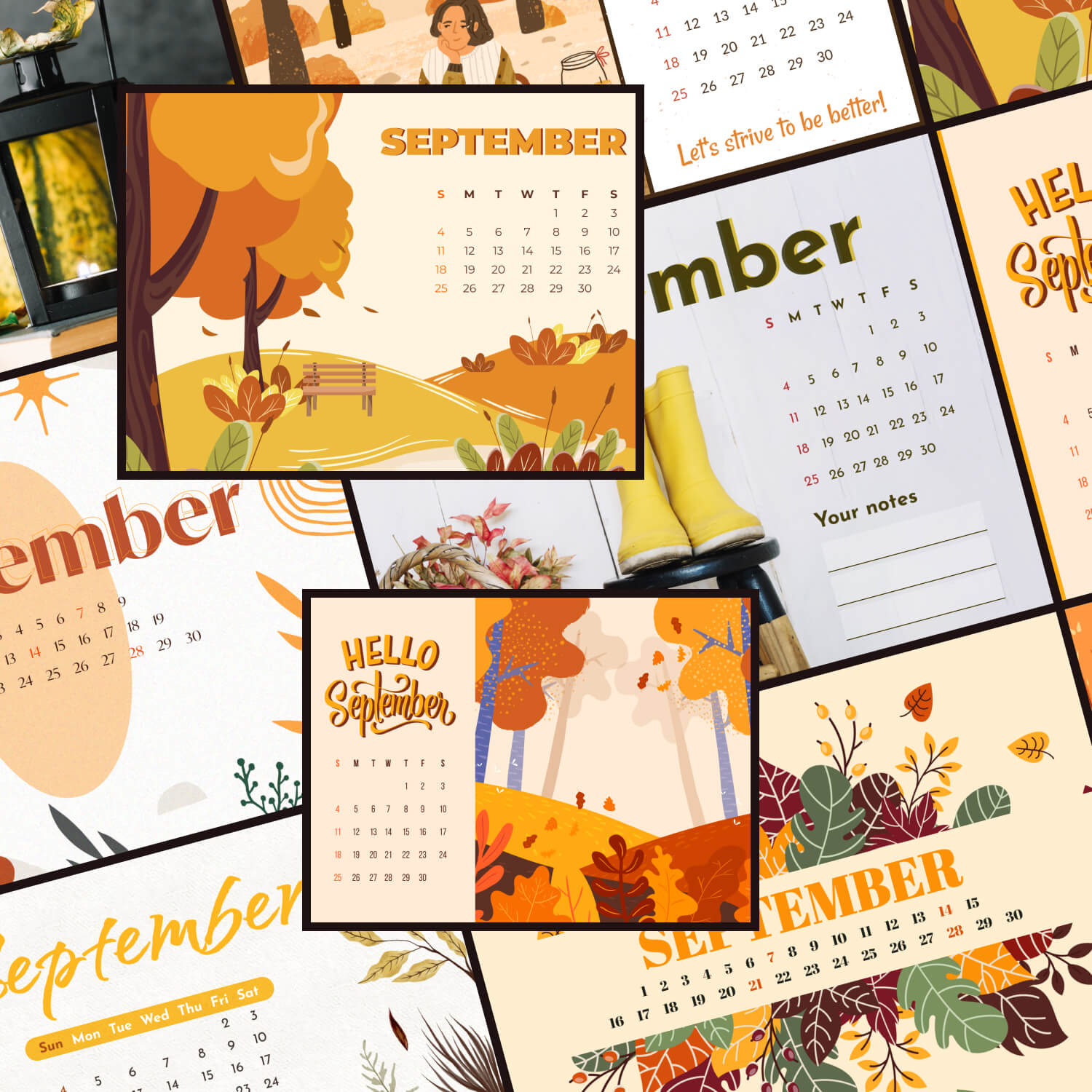 10 Free Editable September Calendars Preview Image.