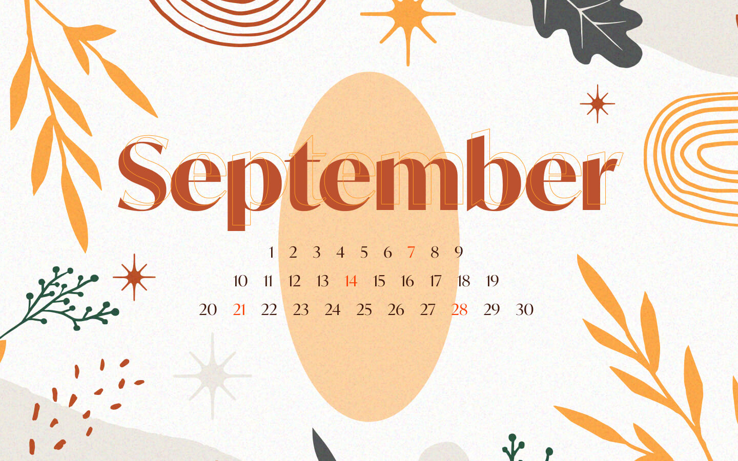 Free Printable Vector Leaves September Editable Calendar Facebook Image.