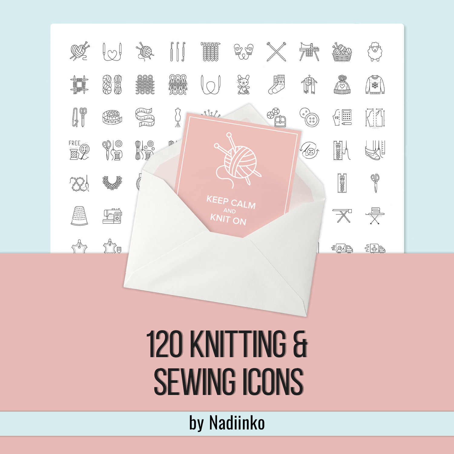 Knitting sewing icons preview.