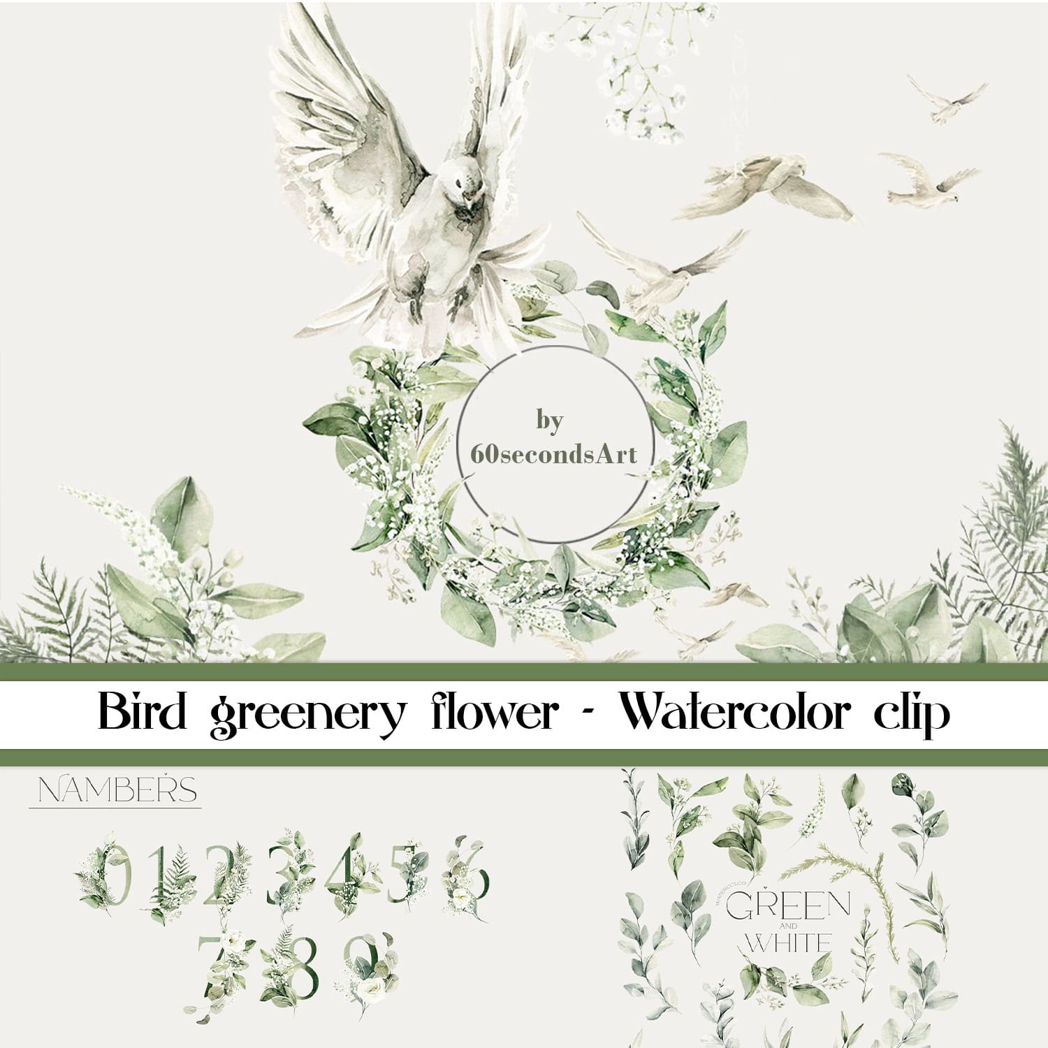Bird Greenery Flower Watercolor Clip cover image.