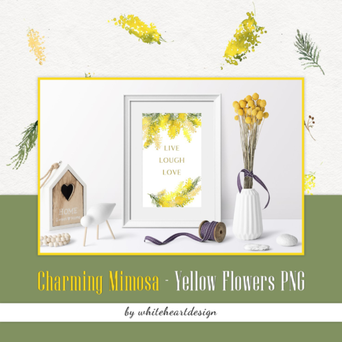 Prints of charming mimosa yellow flowers.