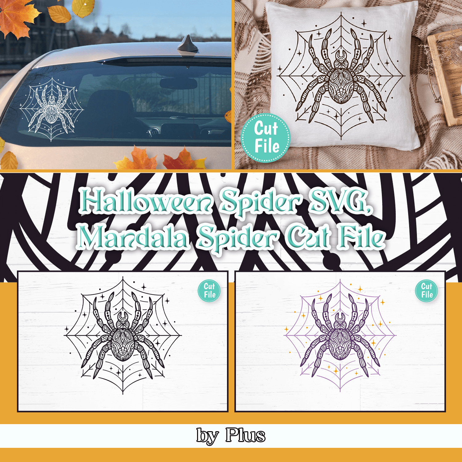 Halloween Spider SVG, Mandala Spider Cut File previews.