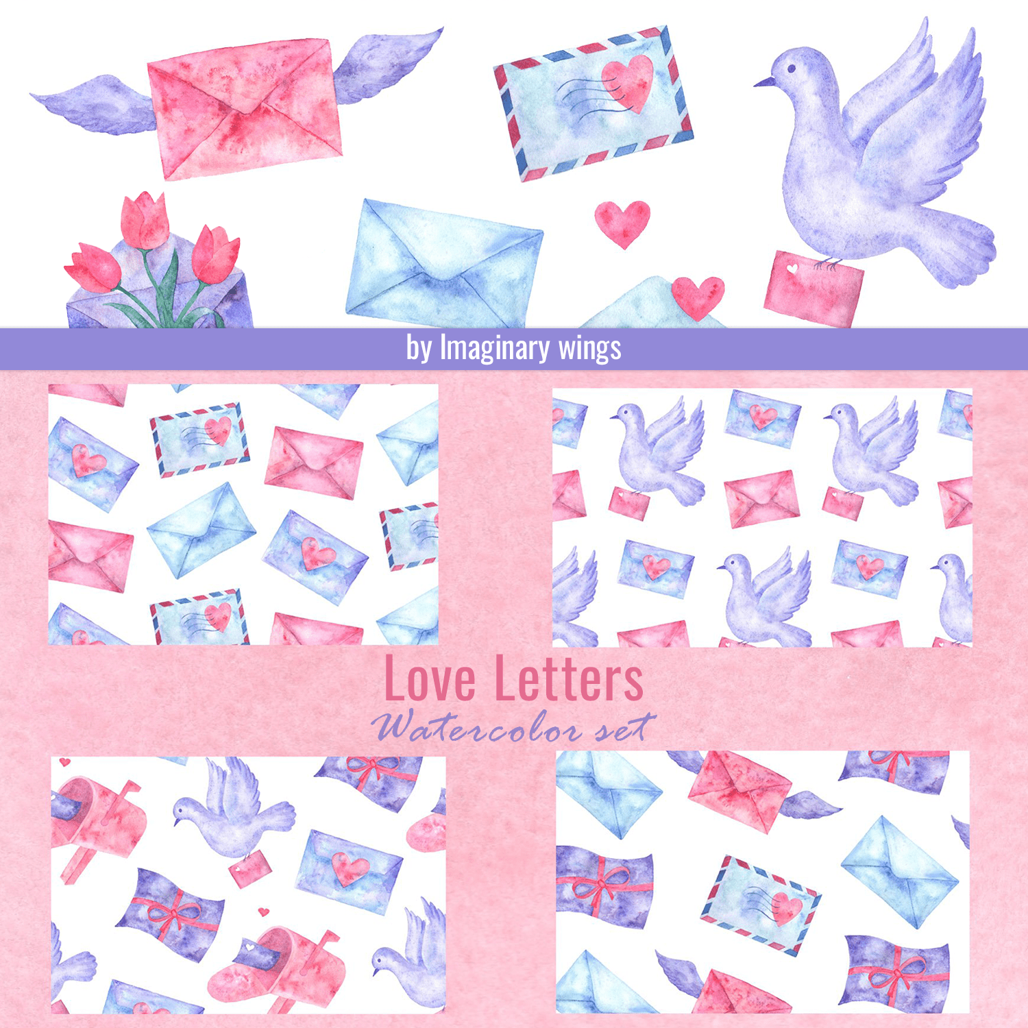 love letters. watercolor set.