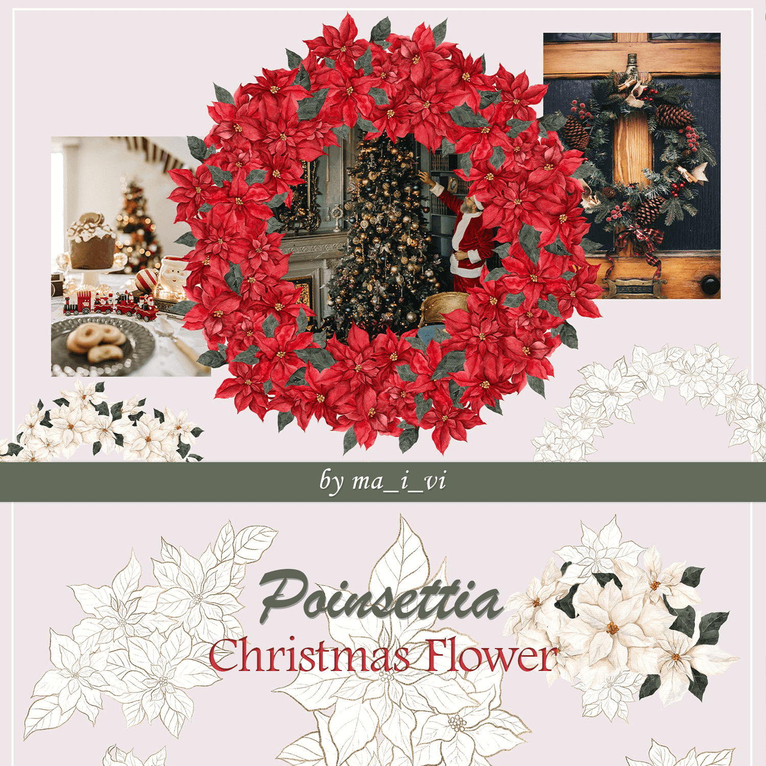 A charming Christmas wreath made of red poinsettia.