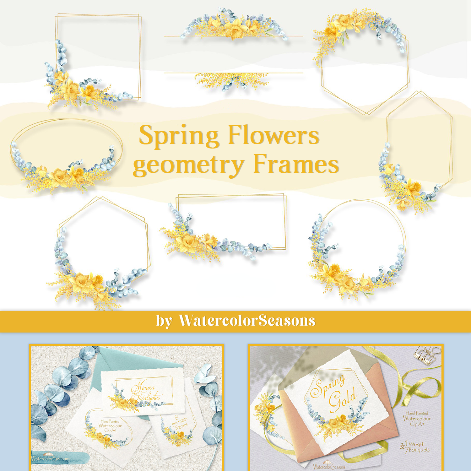 Spring flowers geometry frames preview.