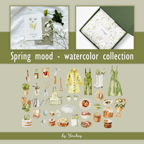 Prints of spring mood watercolor collection.
