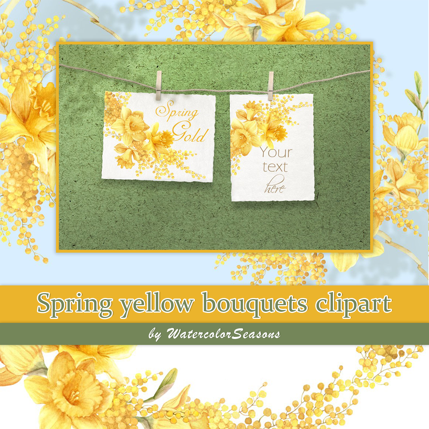 Prints of spring yellow bouquets clipart.