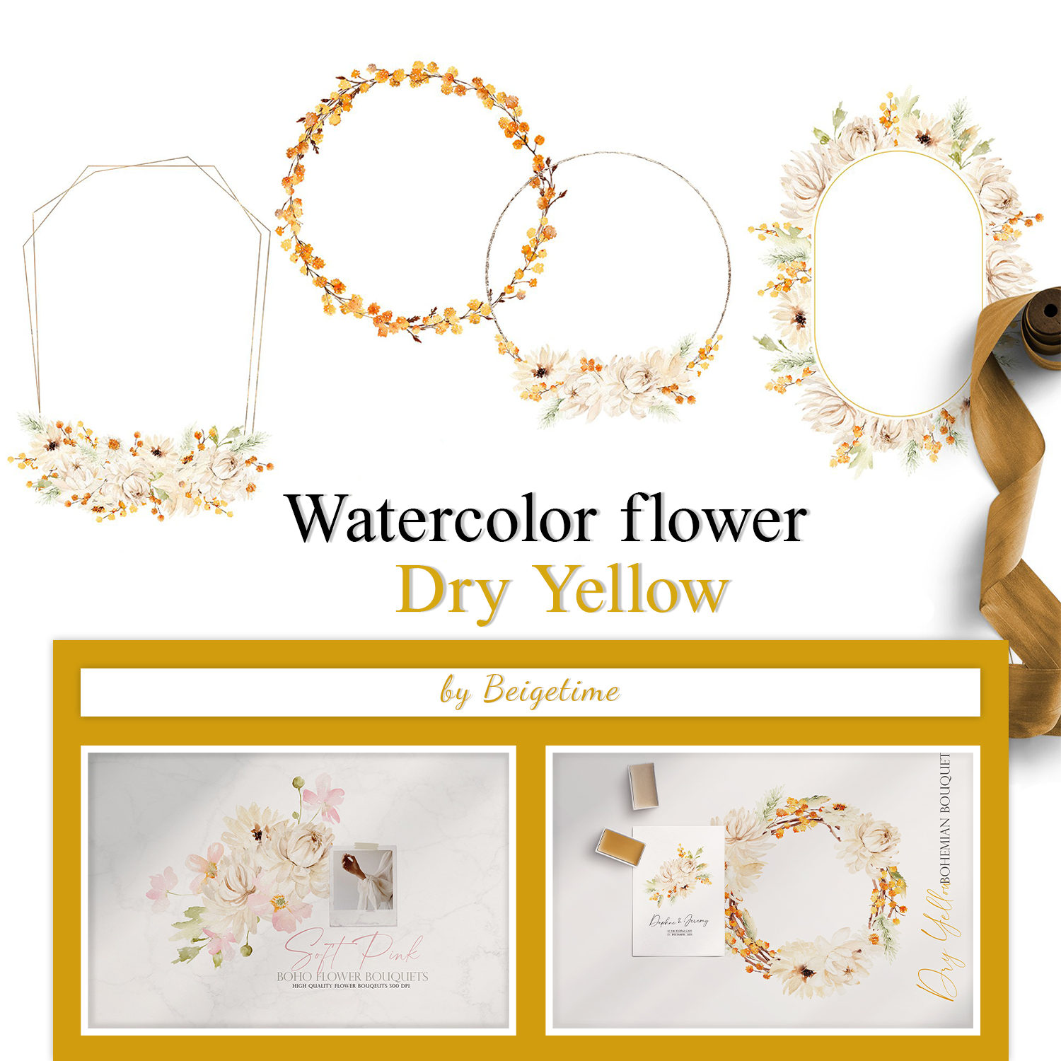 Watercolor flower dry yellow preview.