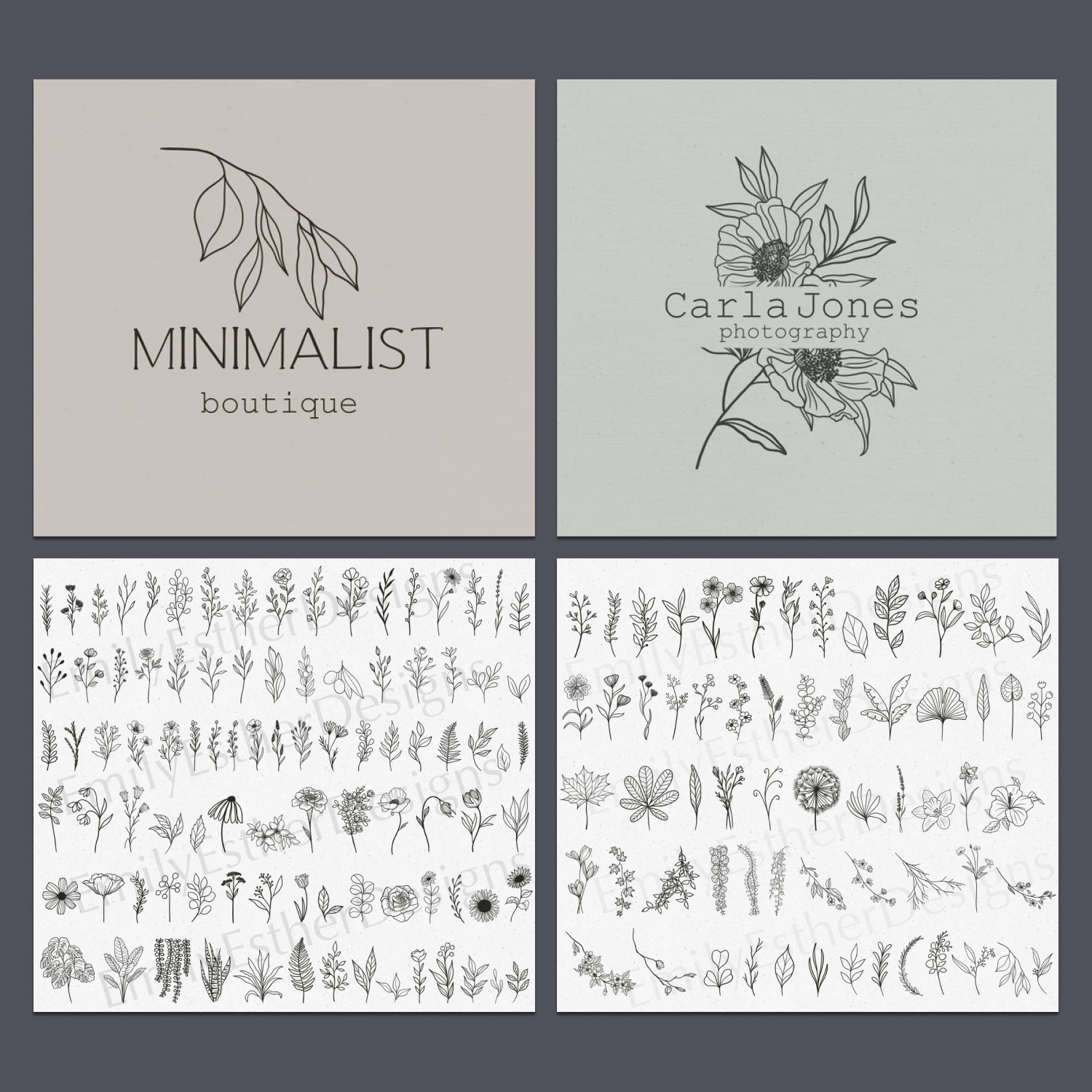 Various logos and plants for prints.