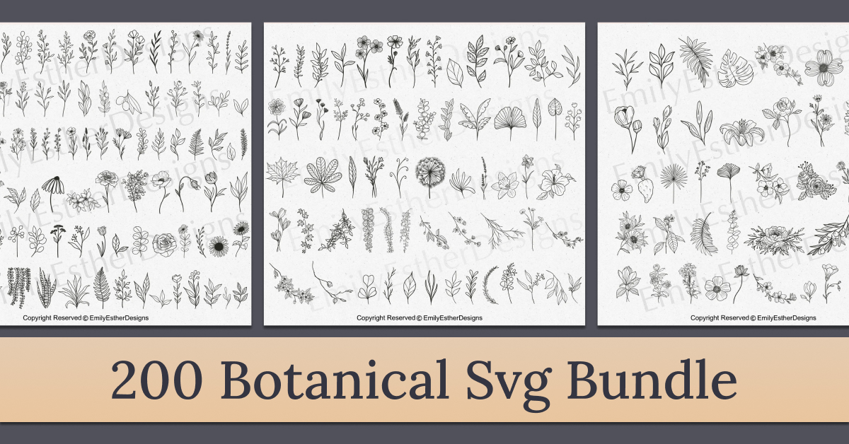 200 Botanical Svg Set, Flower Svg, Botanical Clipart – MasterBundles