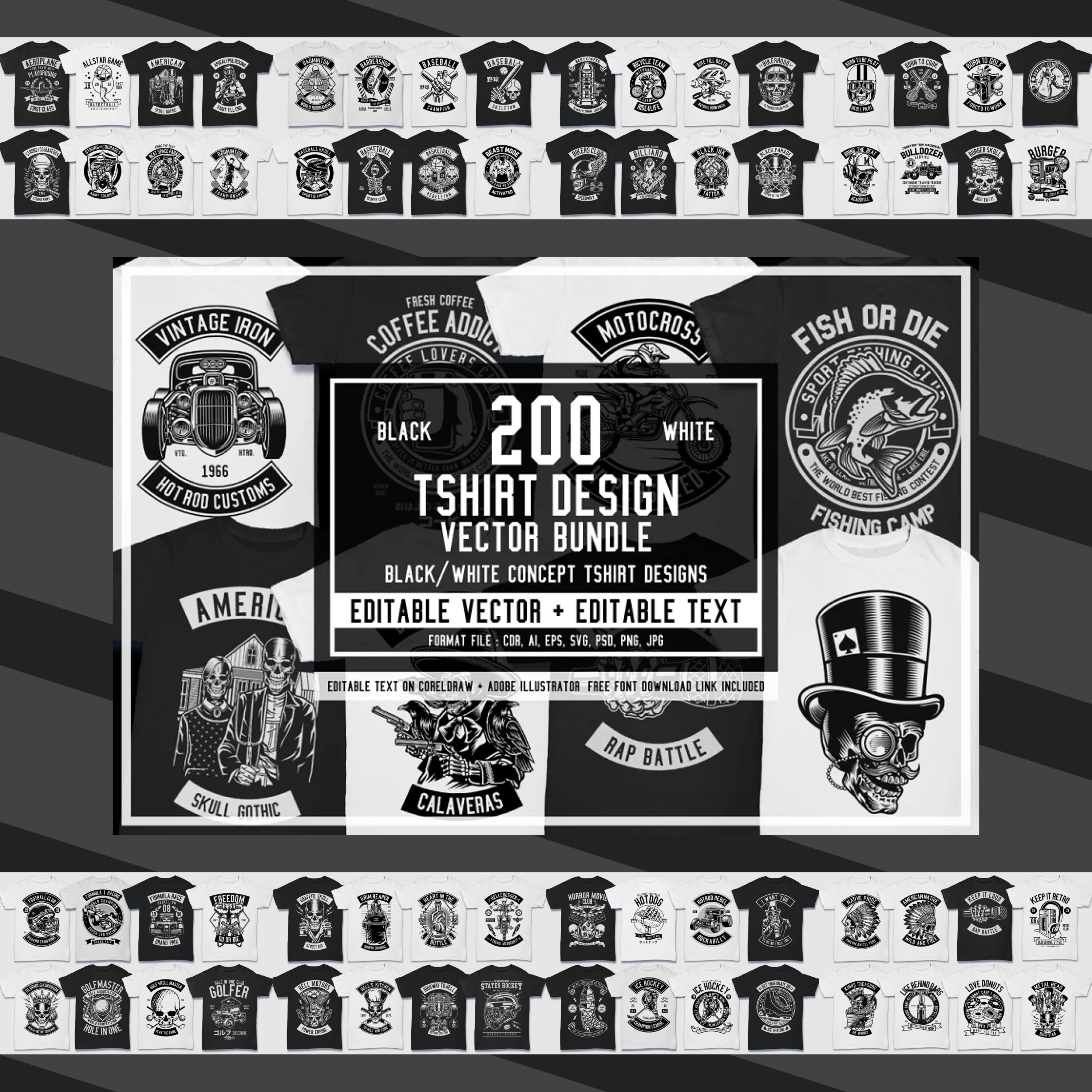 200 Vector Tshirt Designs ( B/W ) cover image.