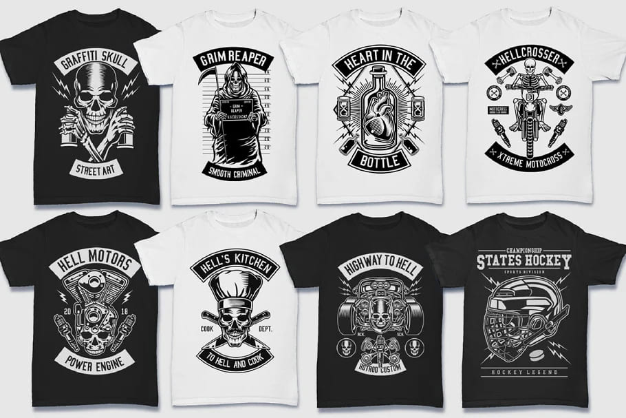 200 vector tshirt designs b w, sensational designs.