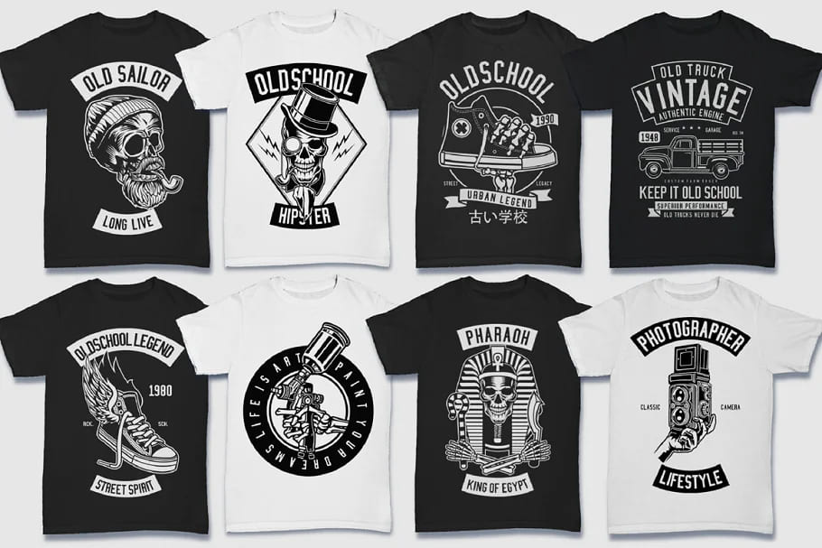 200 vector tshirt designs b w, great designs.