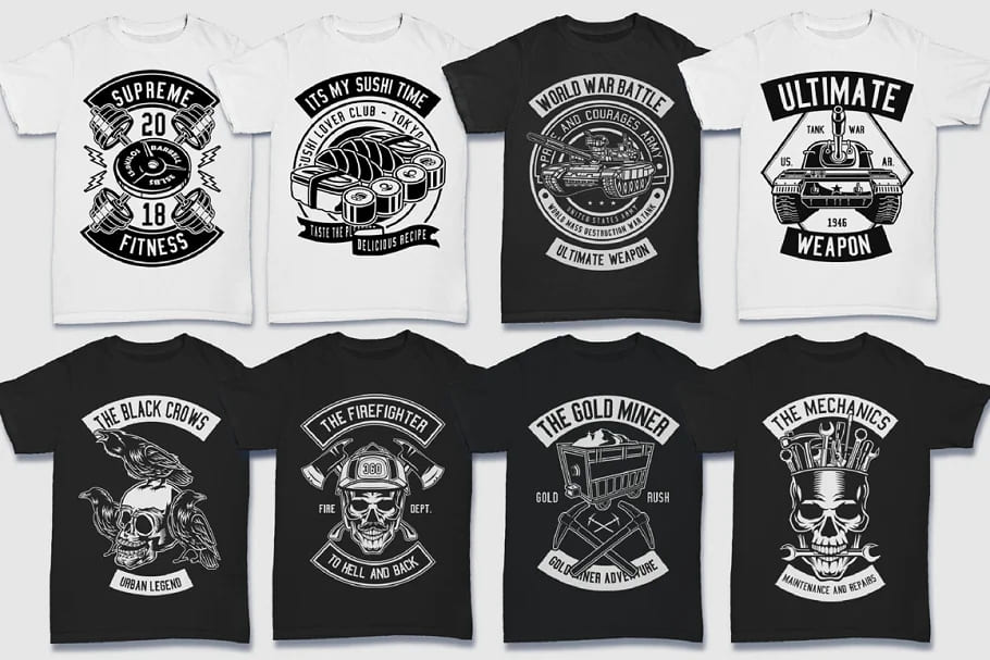 200 vector tshirt designs b w, tremendous designs.