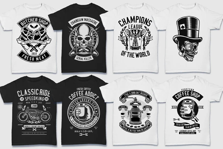 200 vector tshirt designs b w, boss designs.