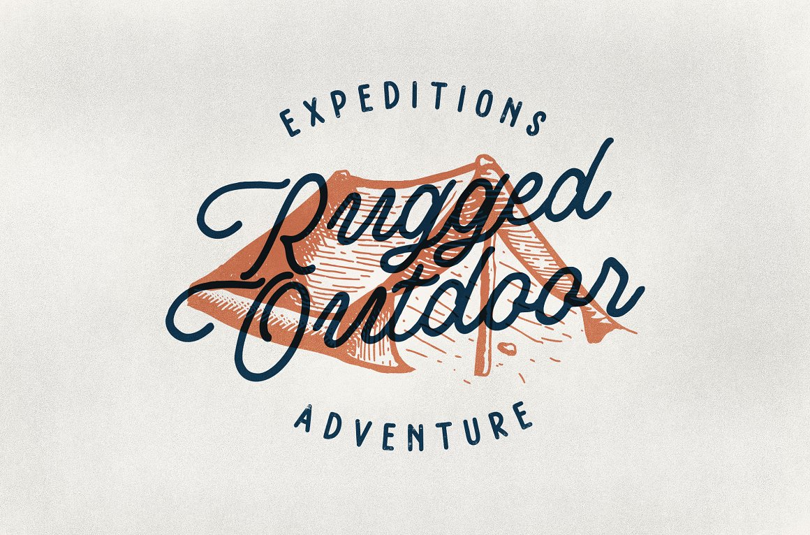 Logo with the image of a tent and an inscription "Expedition rugged outdoor adventure".