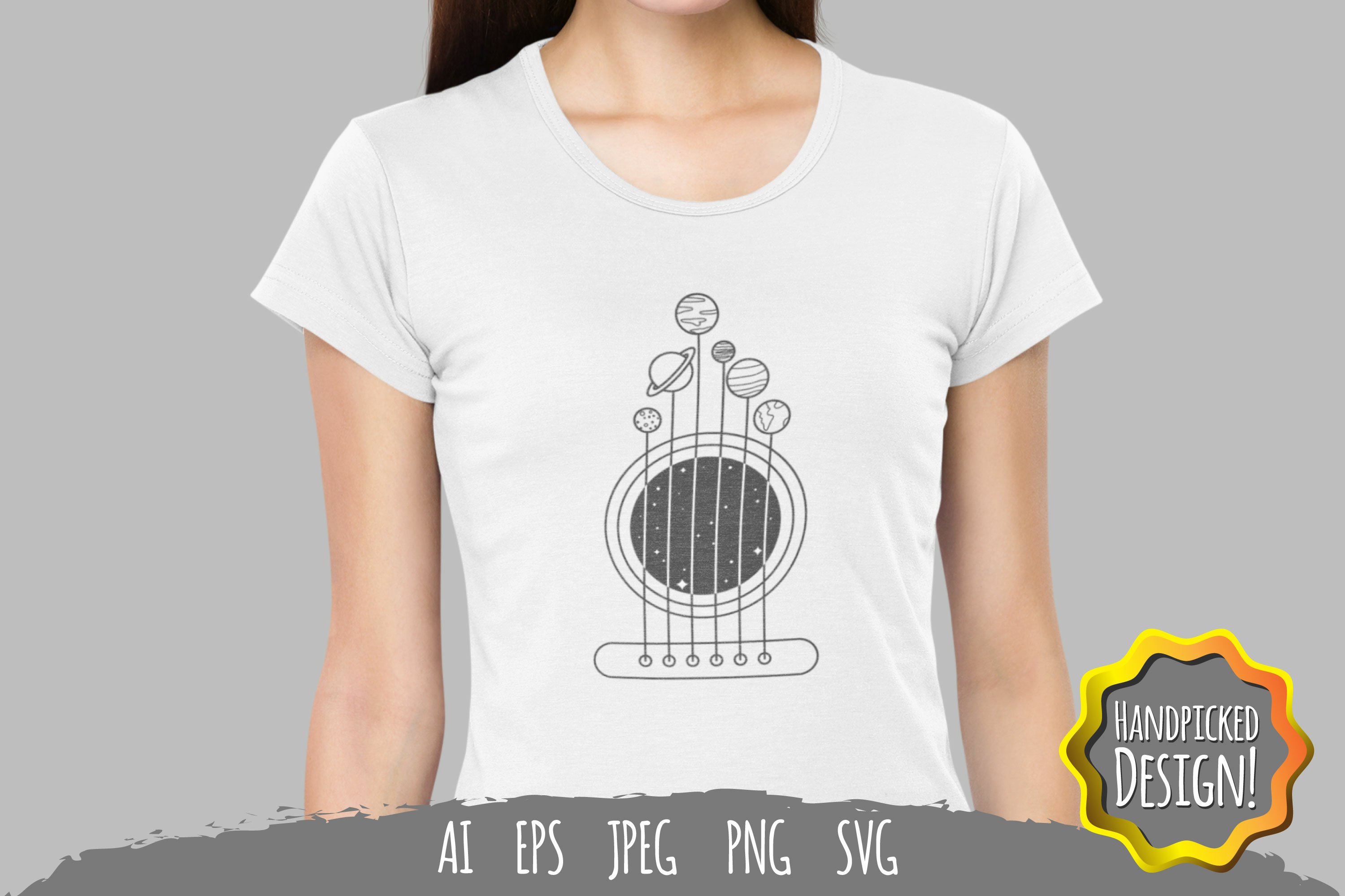 Prints on a t-shirt with guitar strings.