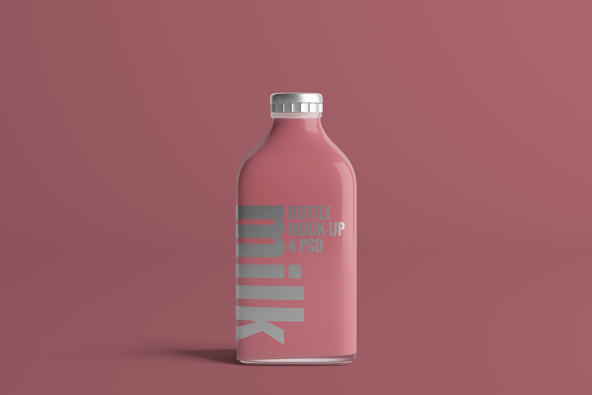 Pink bottles with a print for milk.