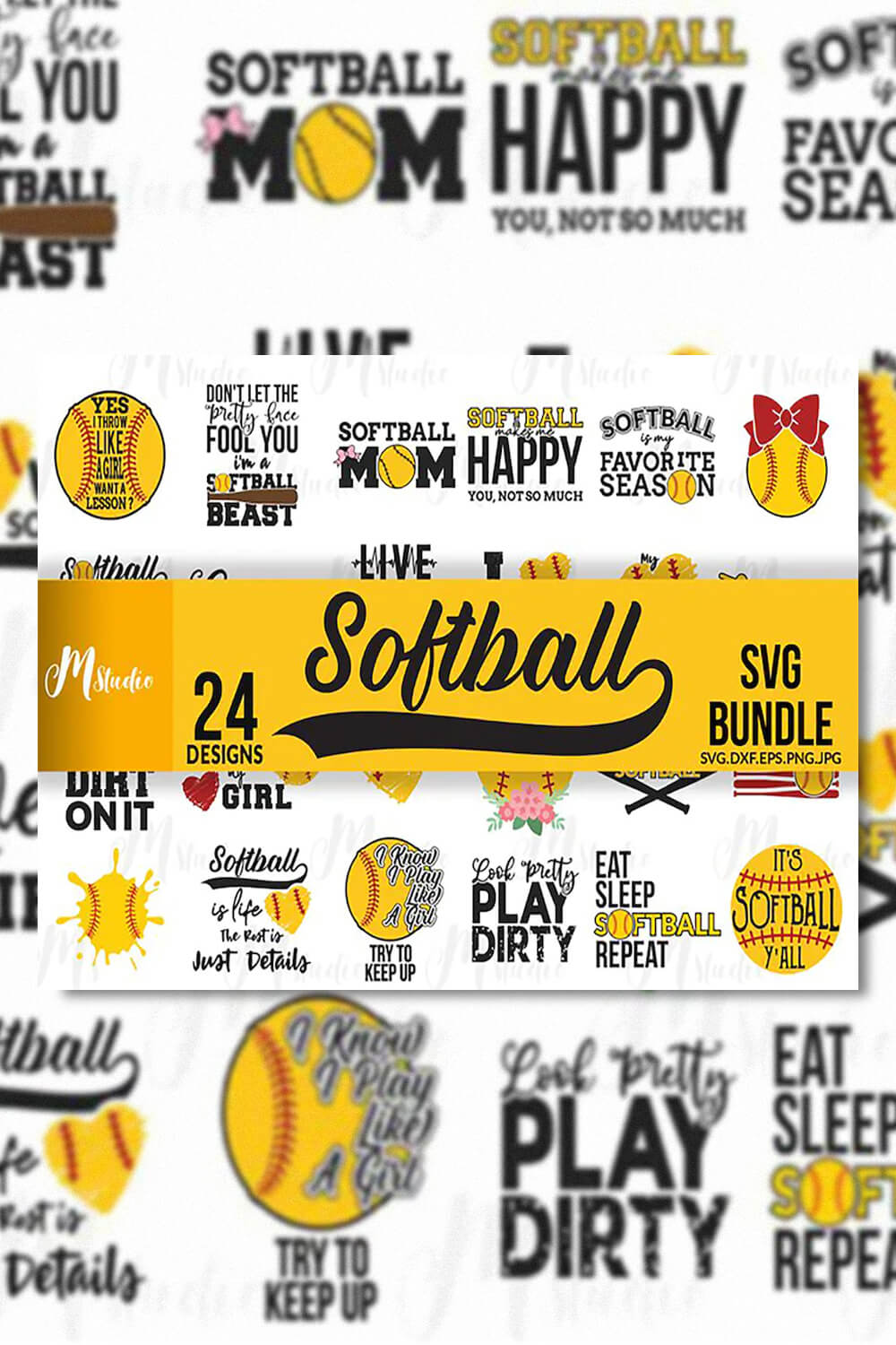 One of Softball design with inscription "Softball makes me happy".