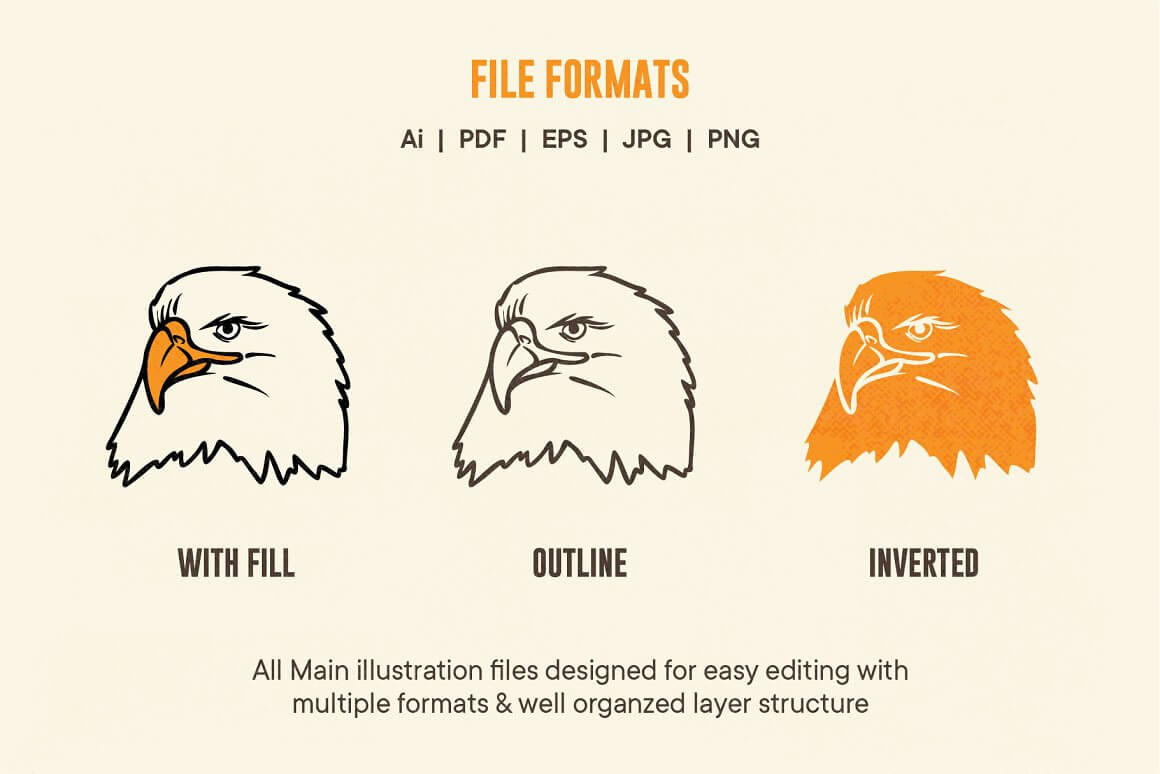 File formats AI, PDF, EPS, JPG, PNG with fill, outline,inverted.