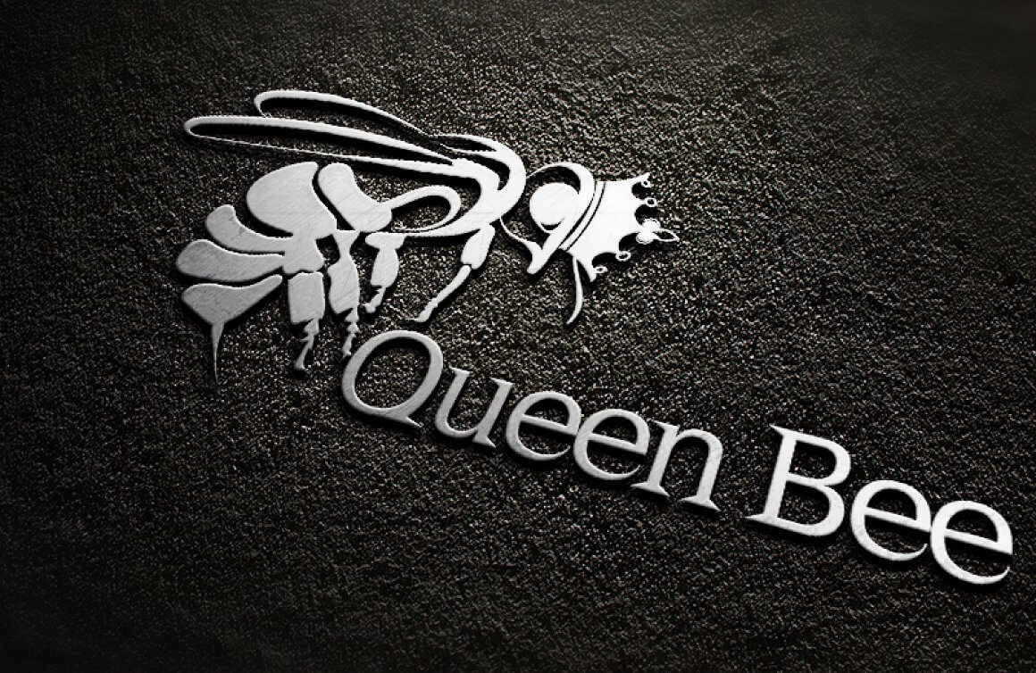 Image of a white bee on a black embossed background.