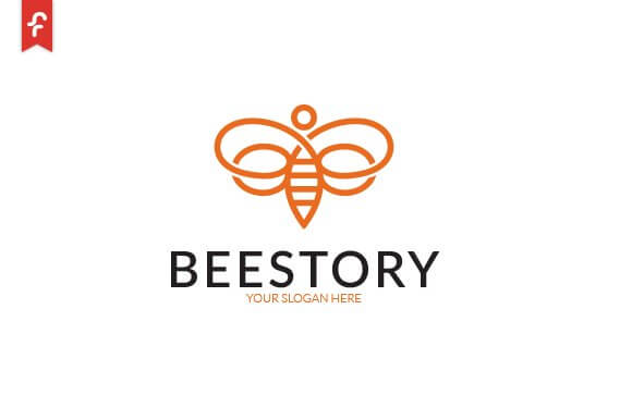 Orange bee logo on a white background.