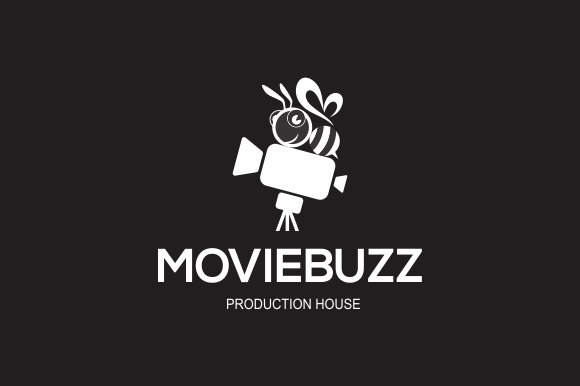 White moviebuzz logo with a bee and a camera on a black background.