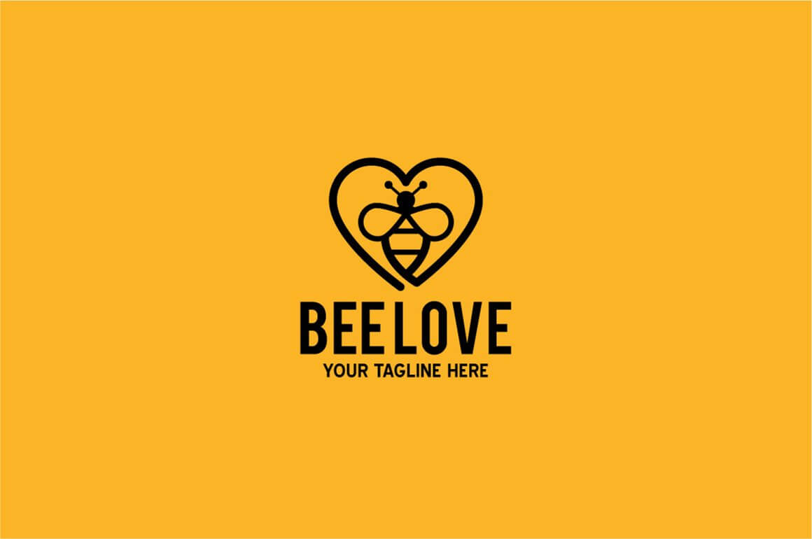 Beelove logo with outline of bee and heart on orange background.