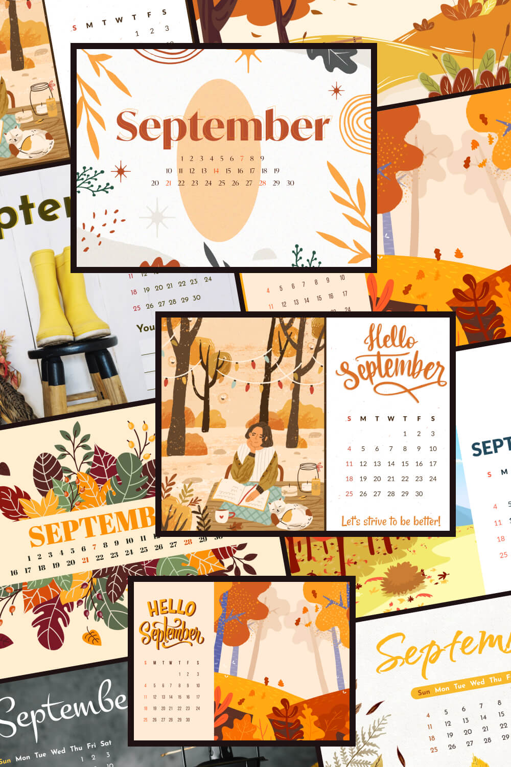 10 Free Editable September Calendars Pinterest Image.
