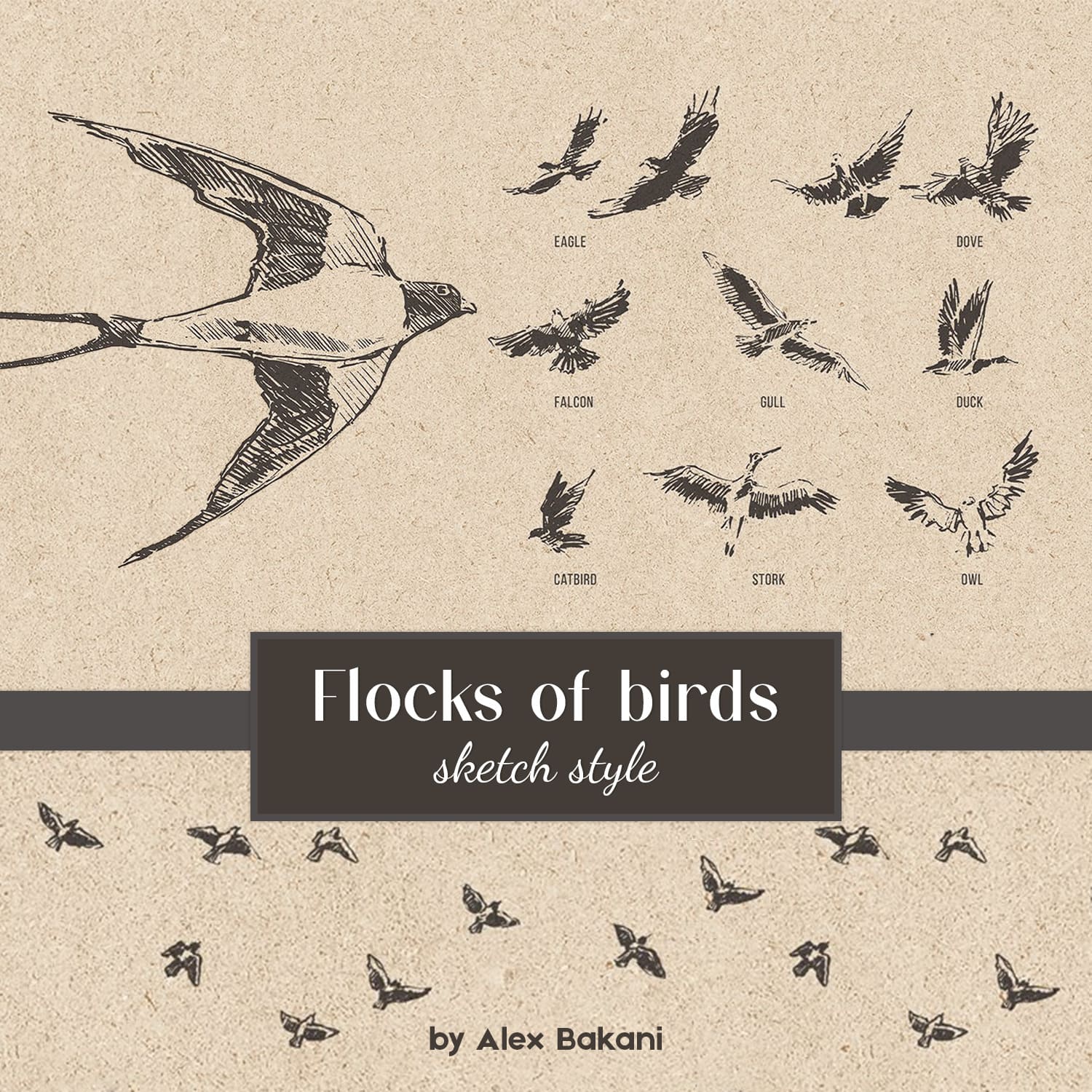 flocks of birds sketch style illustrations.