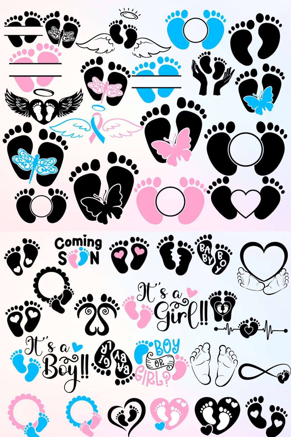 Baby feet svg bundle layered preview.