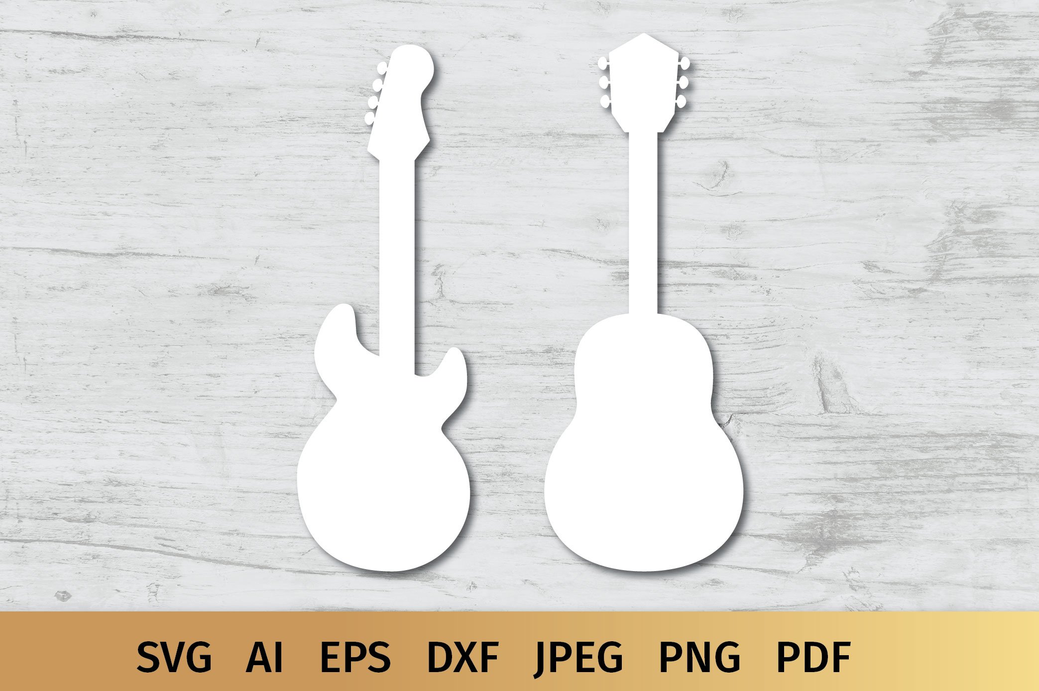 White figures of guitars with formats of use.