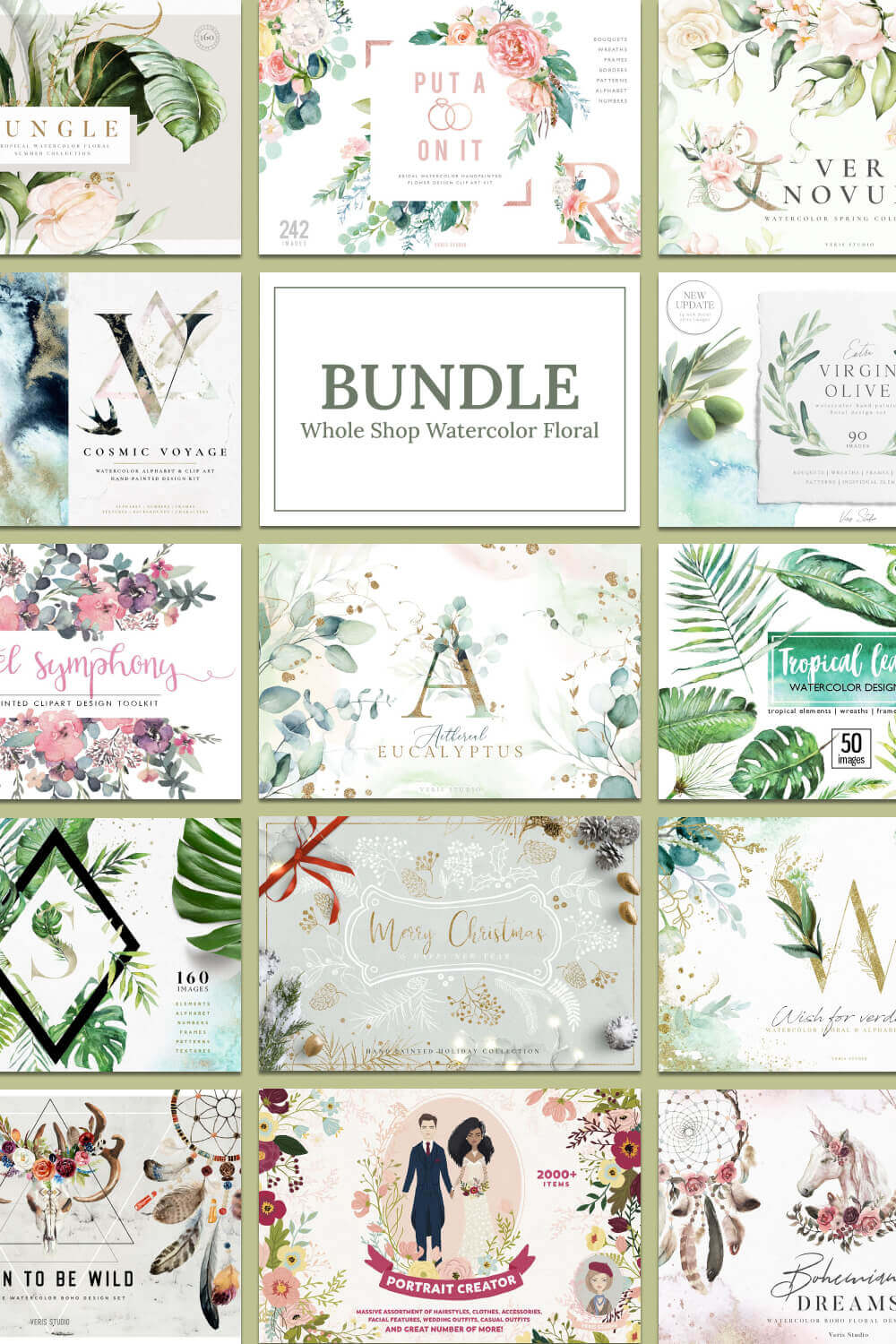 Many slides of different topics that belong to one watercolor bundle.