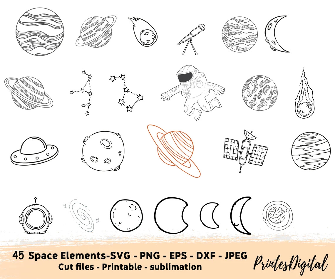 Space objects, planets and constellations.