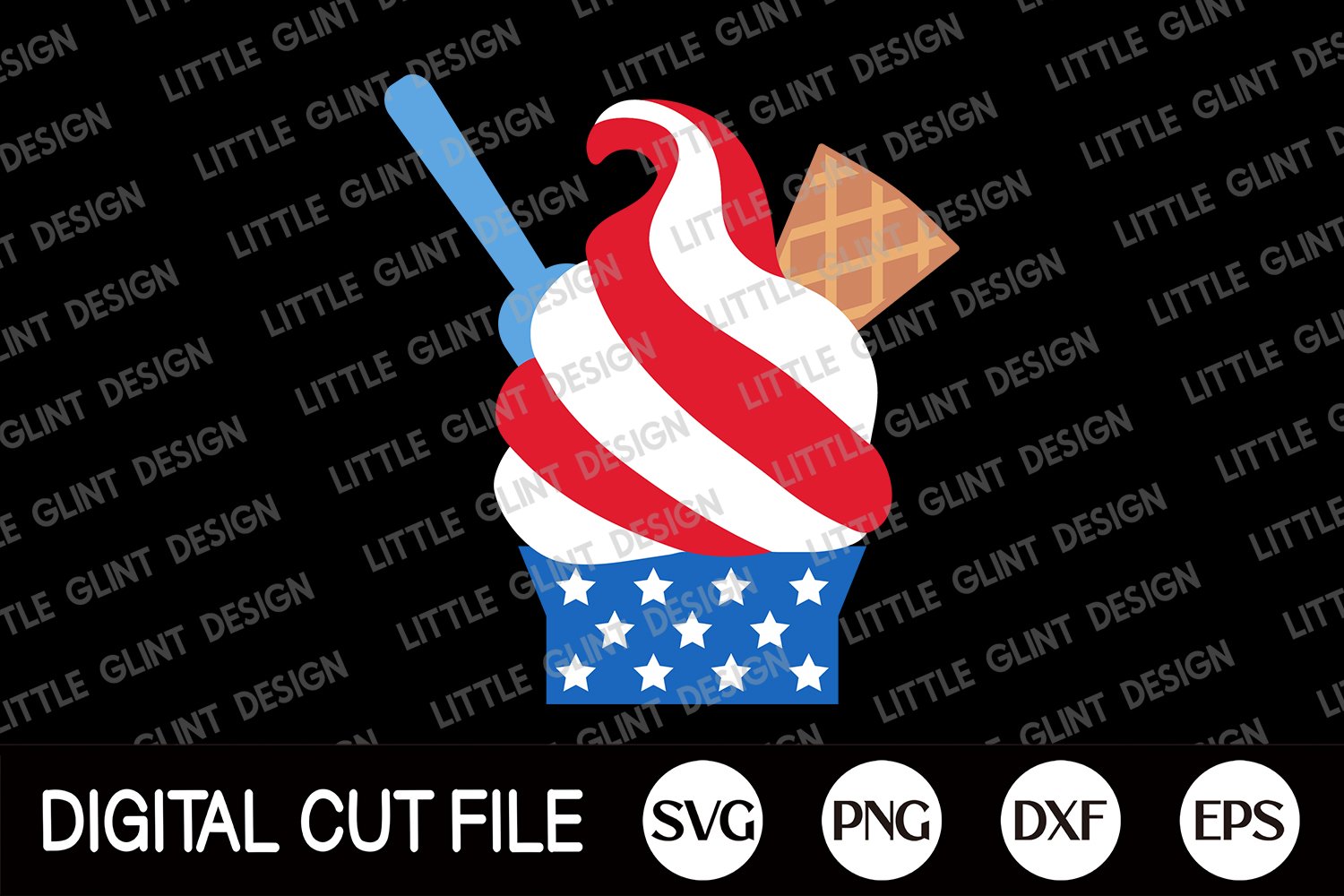 Ice cream cone in patriotic symbols.
