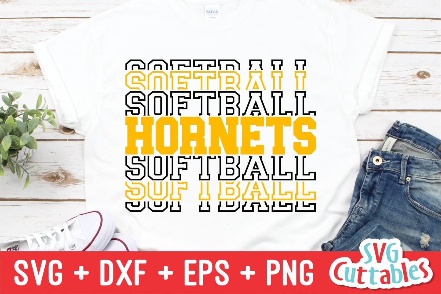 Softball hornets with yellow letterings.