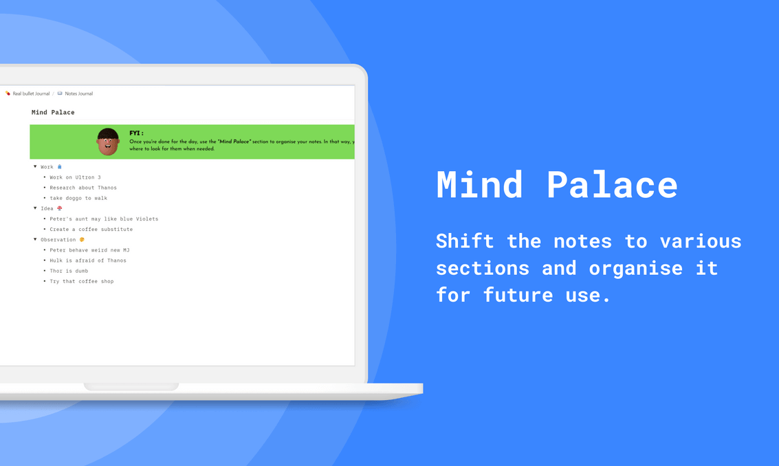 Mind Palace shift the notes to various sections and organise it for future use.