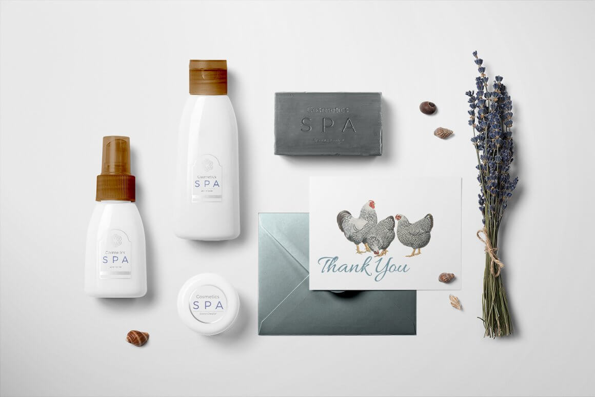 All items for SPA procedures next to which there is a card with the image of chickens and the inscription thank you.