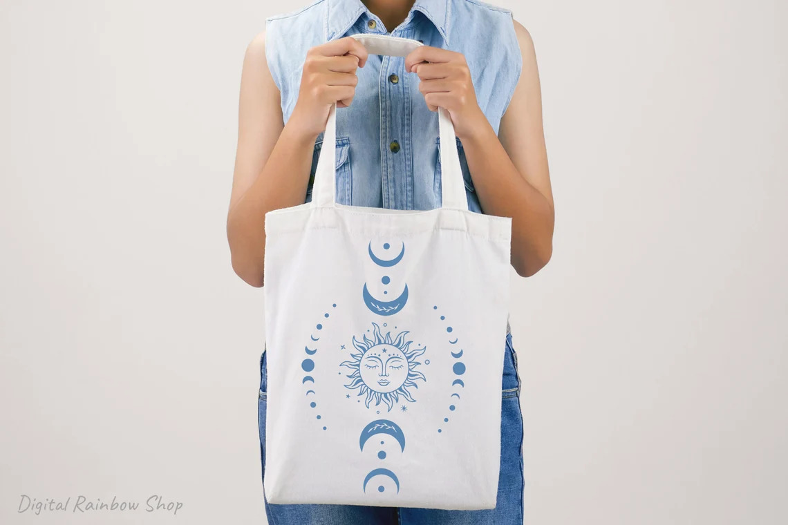 Engraved prints on the bag with magical signs.