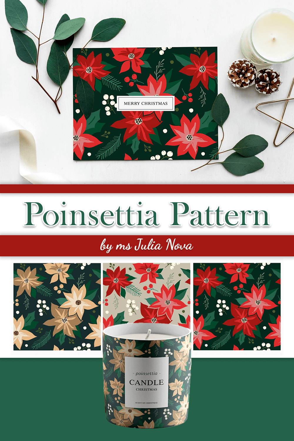 Poinsettia Pattern with gold and red flowers.